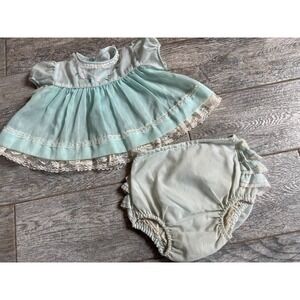Nanette Vintage Dress 2 pc Vtg Baby Girls Ruffle bloomer USA Infant 0 - 6 Months